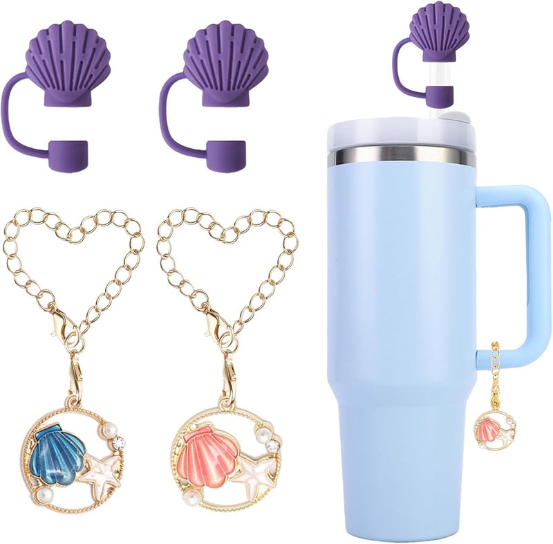 Kleeblatt Shell Straw Covers Cap For Stanley Cup, 2pcs 10mm Cute Silicone Straw Toppers For Tumblers With 2pcs Shell Charms Personalized, Stanley Cup Accessories - Image 1